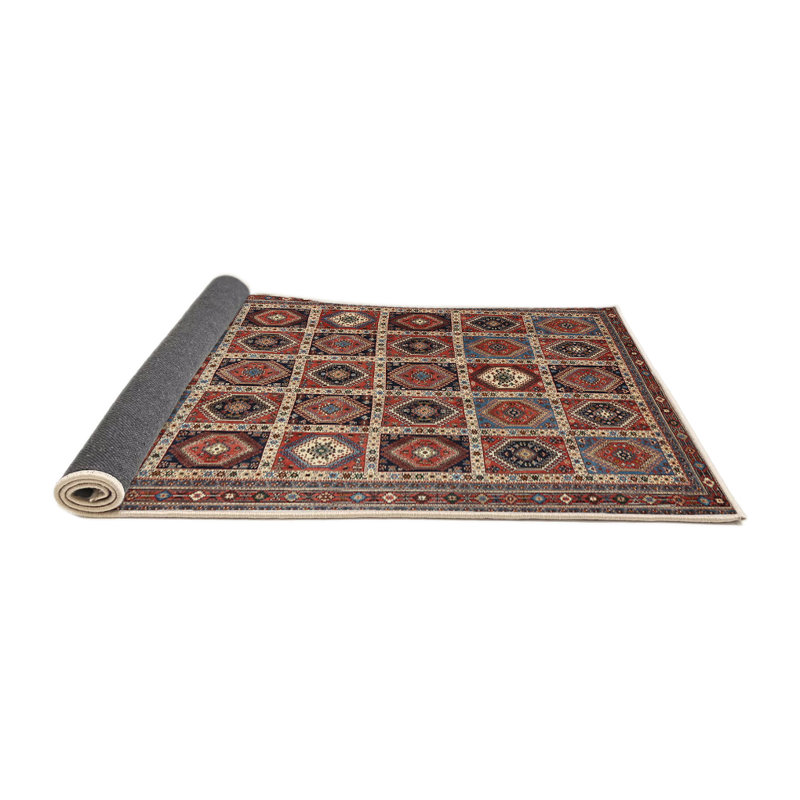 Tapis brun à motif géométrique, Rond 8 pi