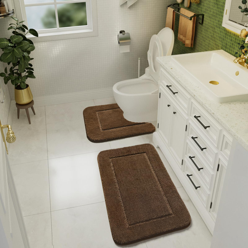 2 Piece Set Rectangle/u-shaped Bath Mat , Light Brown