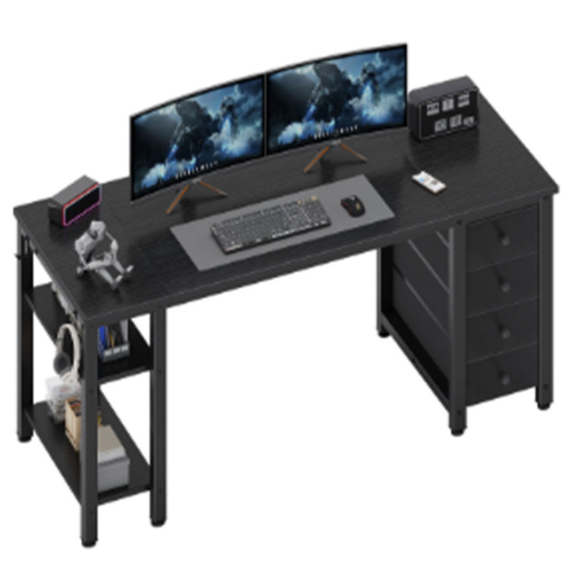 Bureau rectangulaire avec tiroirs et tablettes de rangement, Noir, H 29,5 po x l 55,12 po x P 18,9 po