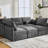 Modern, U-Shaped, Sectional , Movable , Ports, Phone Holder, Lumbar Pillows, Living Room, Grey, Chenille Upholstery, Modular Design Multi-Functional 85.4" With Built-In Charging, And Three Ergonomic-261839651