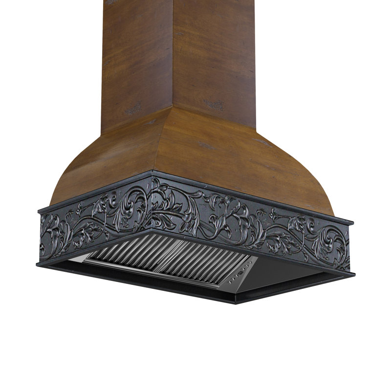 30" Wood 400 CFM Convertible Wall Mount Range Hood, Antigua/Walnut