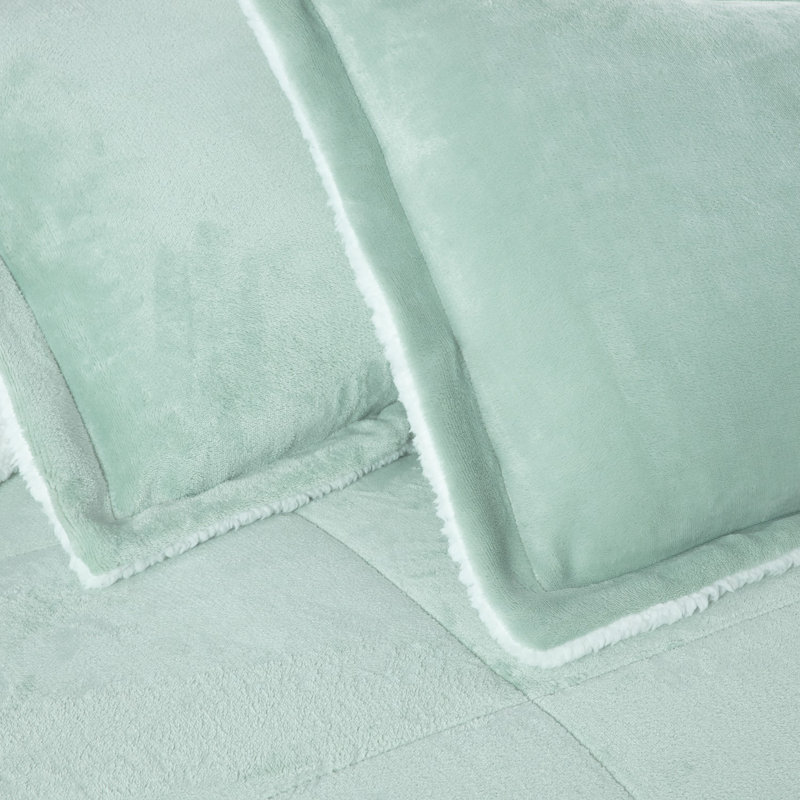 Aqua Reversible Micromink Sherpa Queen Comforter Set