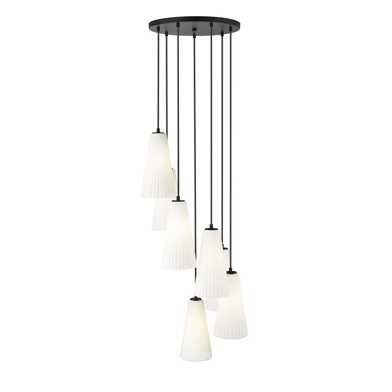 Matte Black 7-Light Chandelier with Frosted Glass Shades