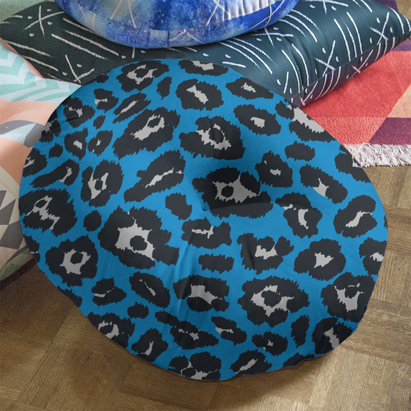 Housse et insert de coussin touffeté rond, Bleu / noir / blanc, H 30 po x l 30 po x P 4 po