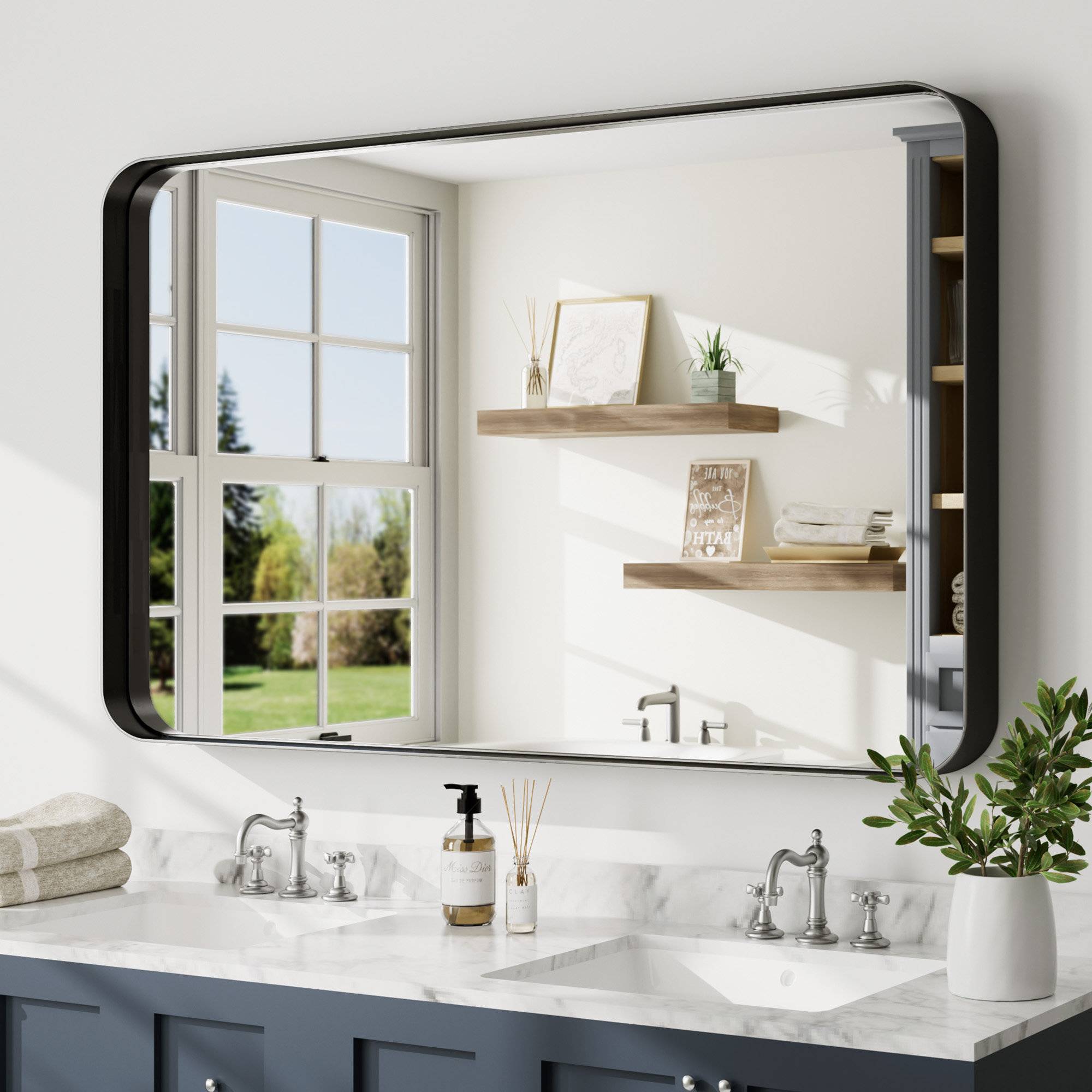Hokku Designs Dhaniyal Rectangle Metal Wall Mirror Design, Bathroom Mirror Brushed Finish ...