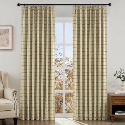  100% Blackout Plaid Pinch Pleated Curtains with Hooks, 2 Panels， 40"W x 108"L
