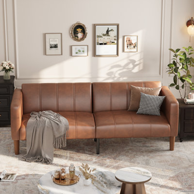 Canapé-lit futon convertible de 75 po, canapé en similicuir, causeuse, conception moderne de style Mid-Century pour les petits appartements, le salon et la chambre à coucher