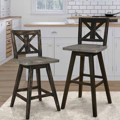 Counter Height Chairs ( Of 2), 360-degree Swivel, Solid Rubberwood Rustic Look 2 Swivel Chairs, , Wood Appeal