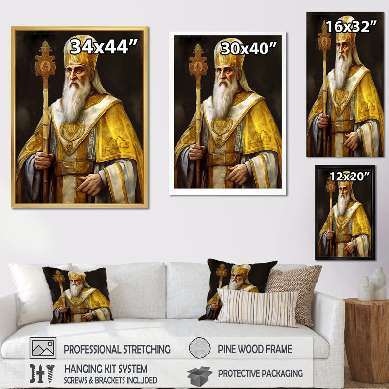 Prêtresse religieuse dorée II, Cadre flottant blanc, H 32 po x l 16 po x P 1 po