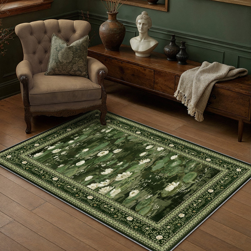 Tapis lavable à la machine Aura Waterlily, Vert, Rectangle 5 pi x 7 pi