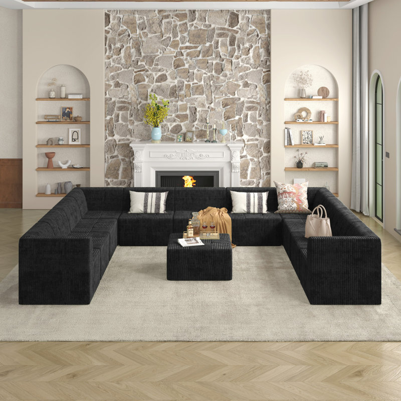 Canapé modulaire Boneless, Velours côtelé noir