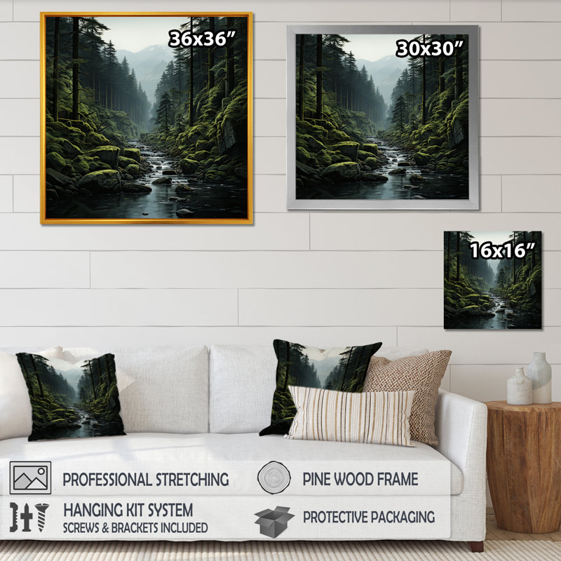 «Mystic Wilderness Pine Forest In Canada II», reproduction sur toile, Cadre flottant doré, 36" H x 36" W
