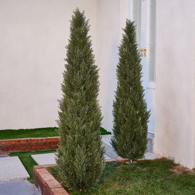 Adcock Artificial Cypress Trees for Outdoor Front Porch, UV Resistant Faux Cedar Topiary with Heavy-Duty Ground Stake, Wind-Proof Potted Plant Alternative for Garden & Privacy (Green)