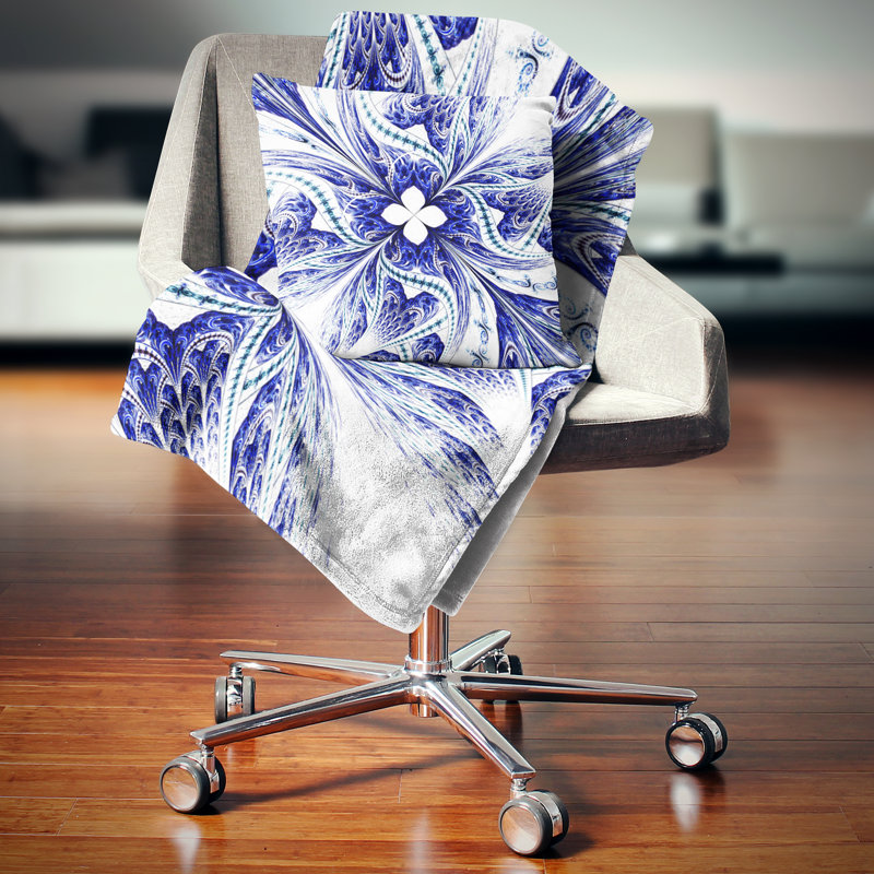 Coussin floral à fleur symétrique floral, 16 po x 1 po, Coussin décoratif