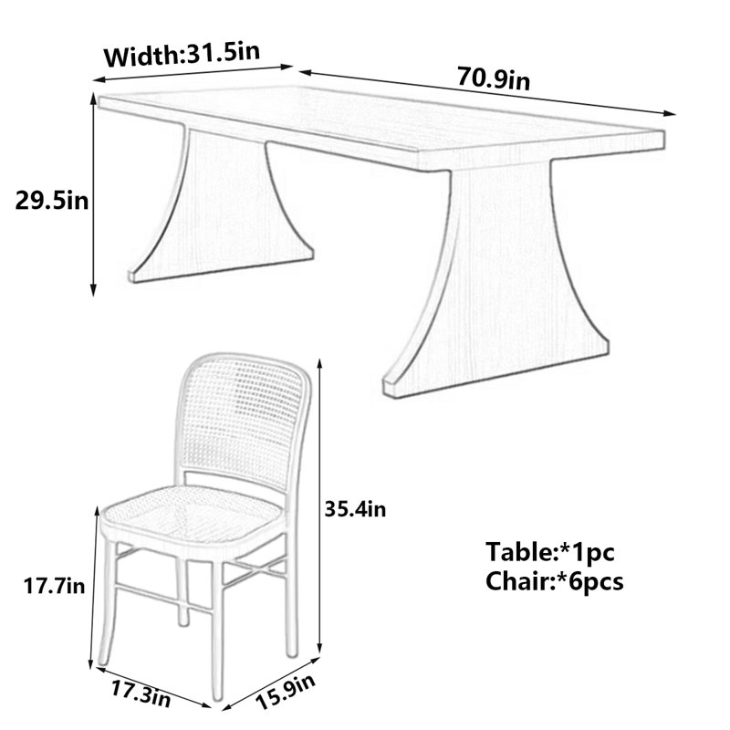 Table de salle à manger Modern, H 29,5 po x L 70,9 po x l 31,5 po