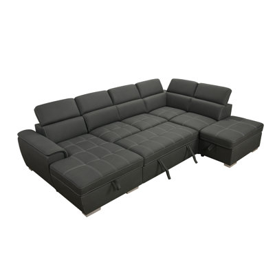 128"Sofa U Shaped Sectional Couch With Ottomans Reversible Modular Sofa 7 Seater Couch With Storage Seat,Living Room Furniture Sofa Sets With Adjustable Headrest