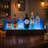 Bar Bottle Display Shelf With LED Remote Control, 20 Inch, Gray Wood