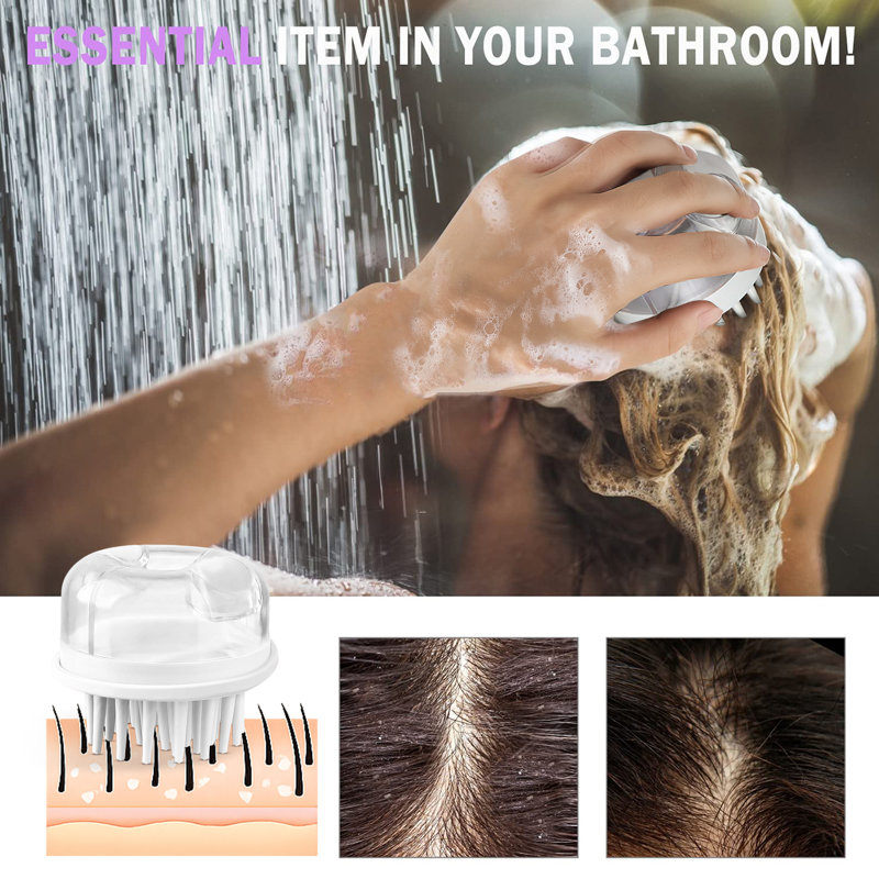 Peigne de massage pour le cuir chevelu 2 en 1, brosse à double effet pour les poils en silicone pour la relaxation du cuir chevelu, poignée antidérapante ergonomique, pour une utilisation quotidienne dans la douche et les voyages