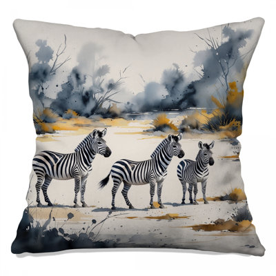 Zebras In Wild Habitat Double Sided Throw Pillows