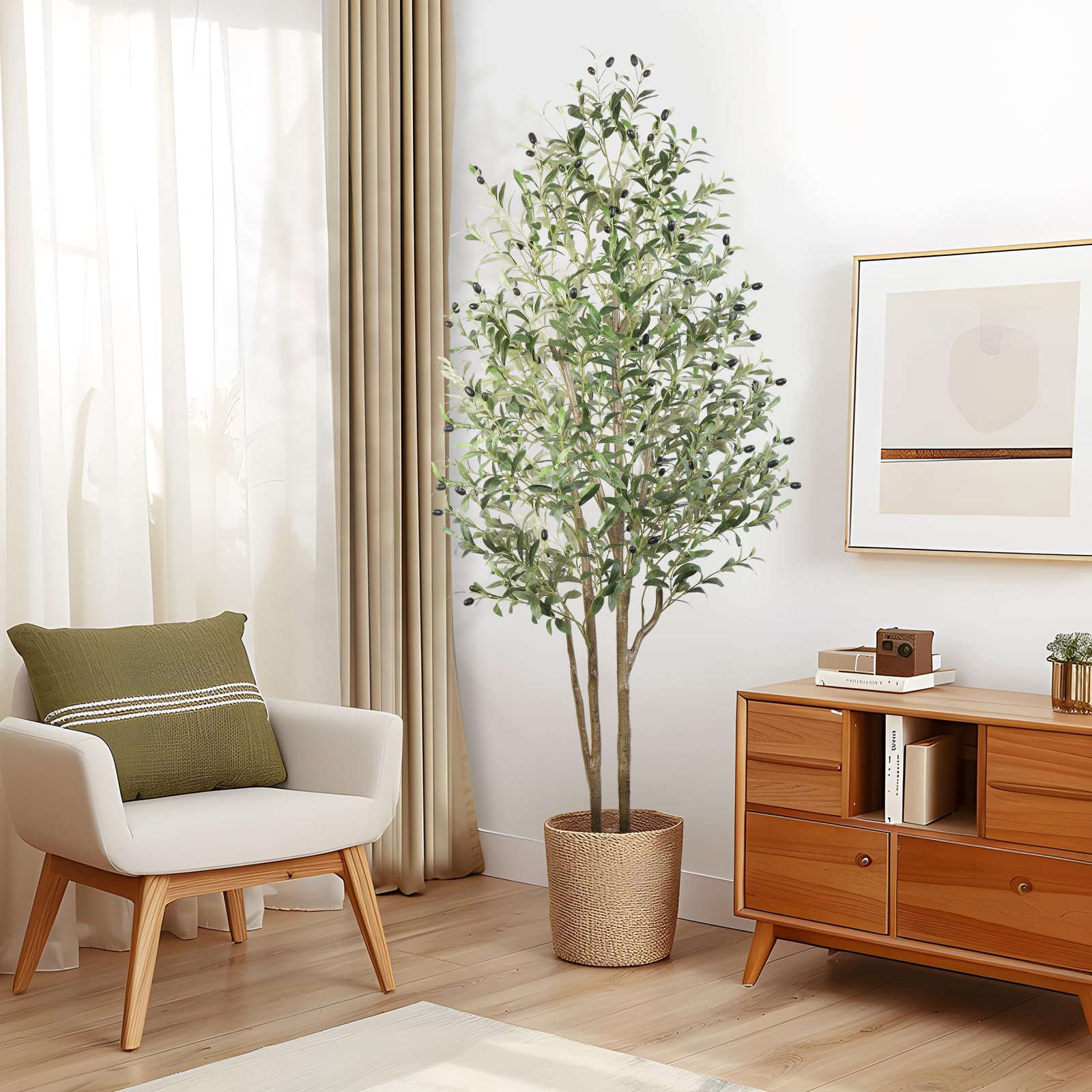 George Oliver Artificial Olive Tree 6FT Tall Faux Silk Plant(72" In ...