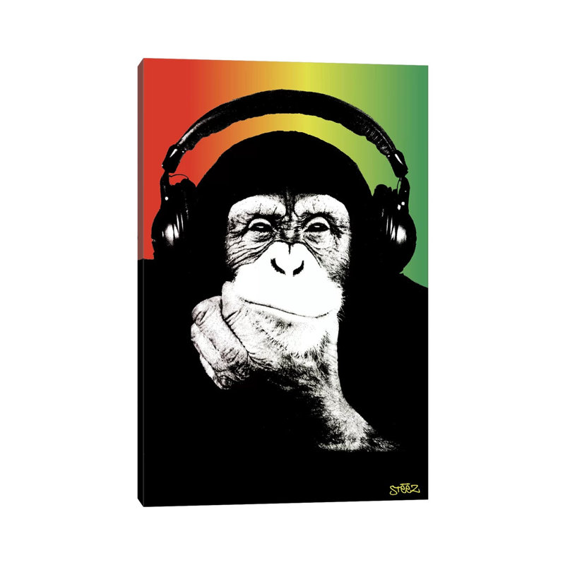 Monkey Headphones Rasta I by Steez - Wrapped Canvas Print, 66.04 cm H x 45.72 cm W x 1.91 cm D