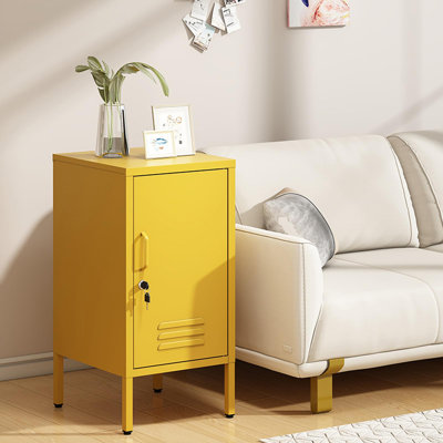 Metal Locker End Table,Modern Minimalist Room Side Table with 2 Adjustable Shelf,Anti-Tilt Design,Multi Storage Cabinet for Living Room Bedroom, Easy to Assemble 27.55”H x 13.78”W x 14.96”D
