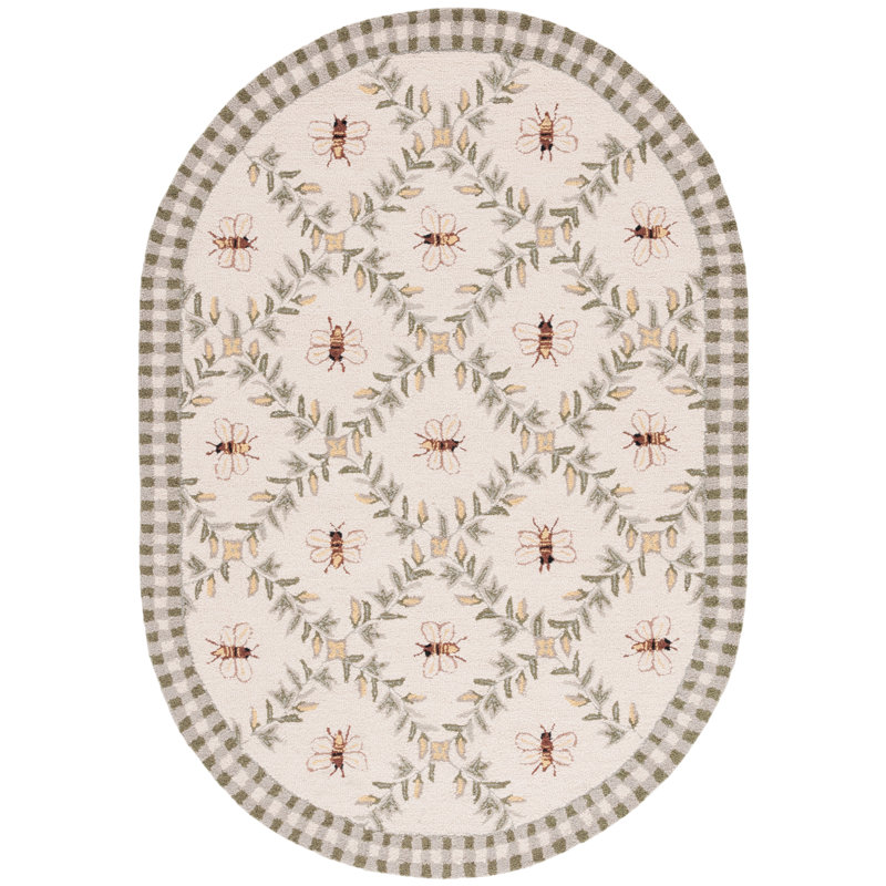 Tapis floral en laine fait à la main Elara, Ovale 3 pi x 5 pi
