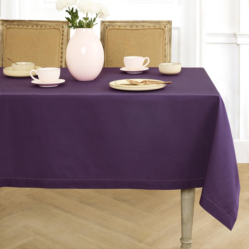 Cotton Linen Hemstitch - 100% Pure Table Throw, Purple