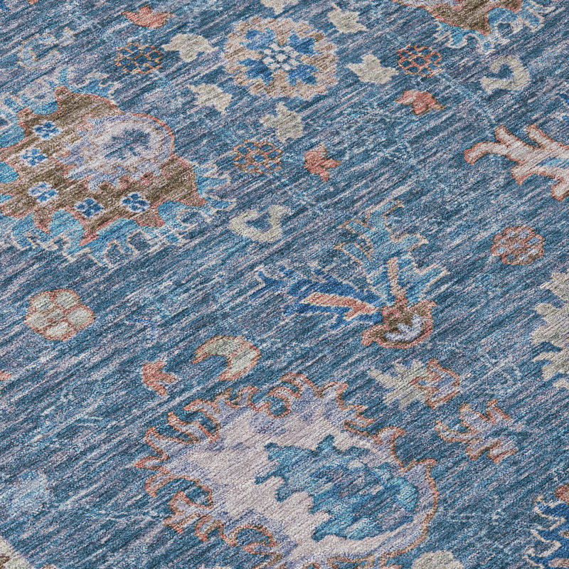 Tapis bleu intérieur / extérieur lavable à la machine Xhevrie, Rectangle 5 pi x 7 pi 6 po