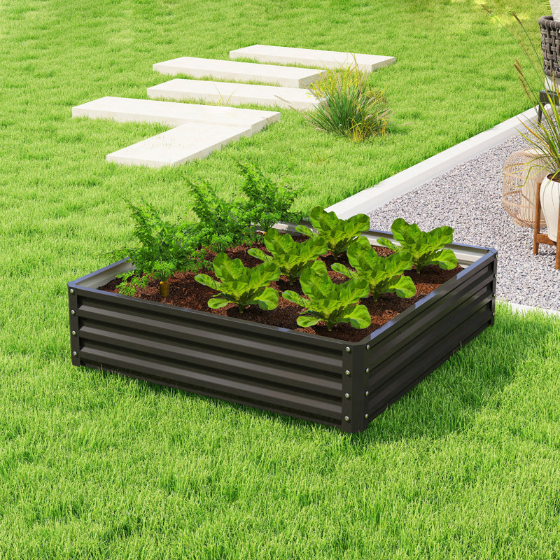 Lit de jardin surélevé galvanisé 4 pi x 4 pi x 1 pi, noir