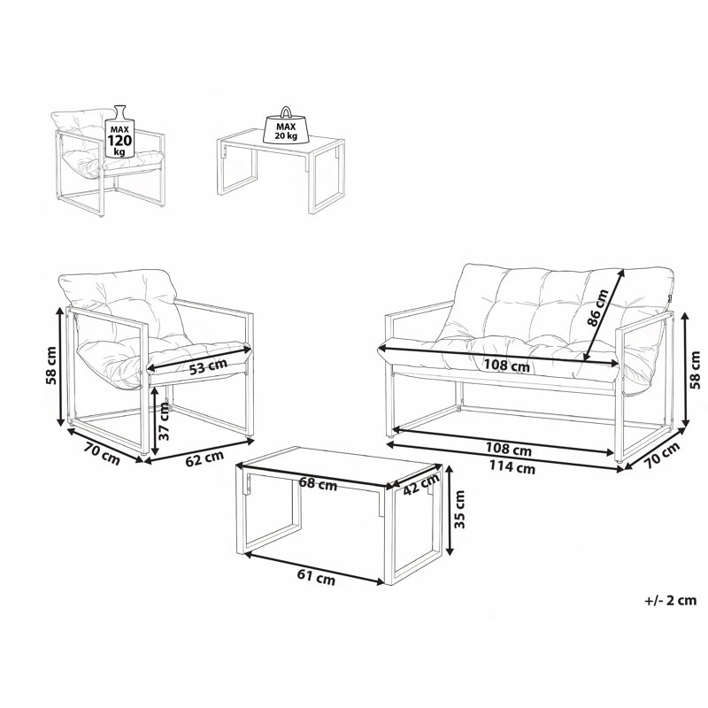 Garden Lounge Set with Table 4 Seater GARDA Metal Green, Beige