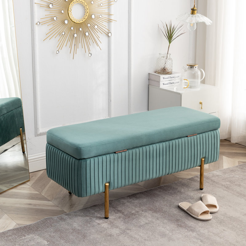 Banc de rangement rembourré en velours Miajah, Sarcelle