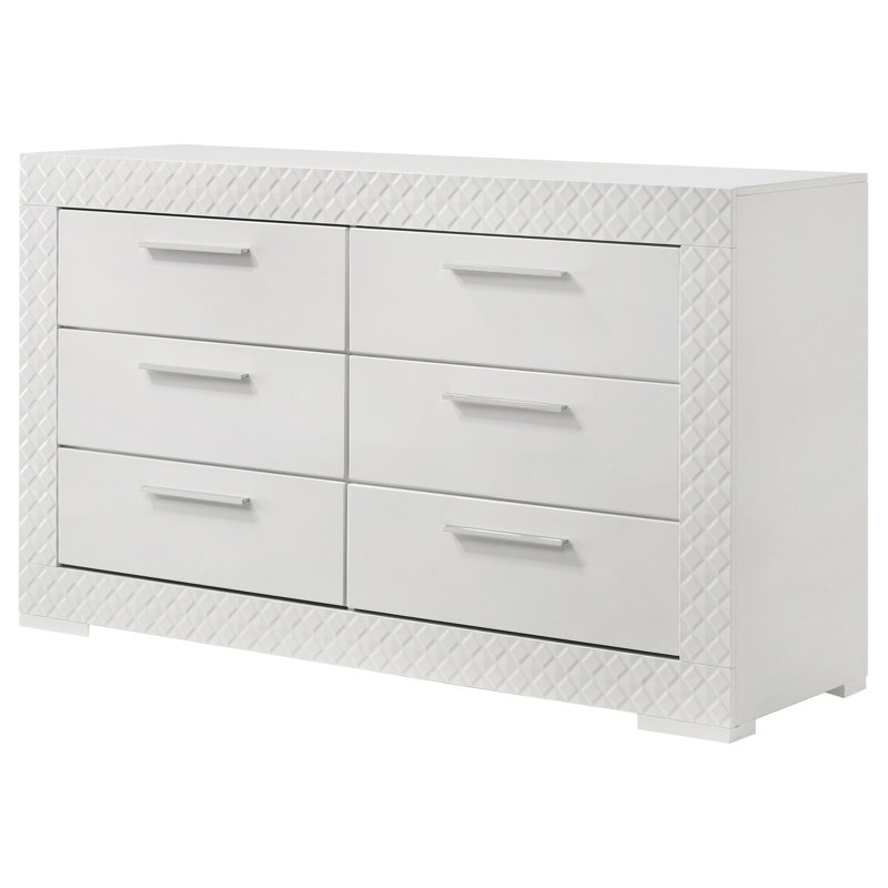 Commode 6 tiroirs Pierce White, Blanc brillant