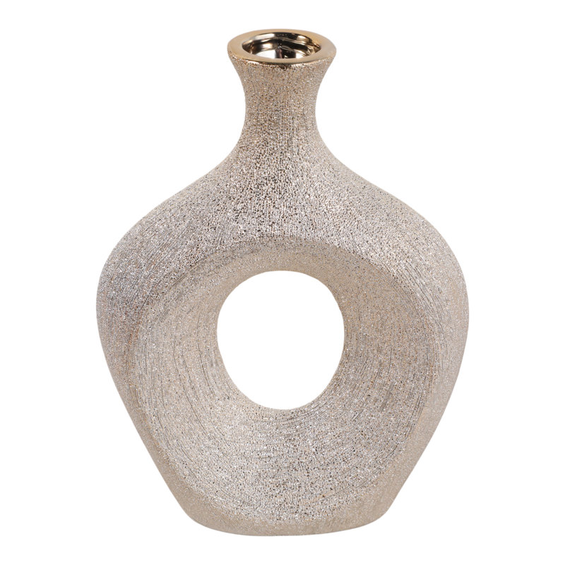Vase de table ovale moderne en céramique à découpes pour la décoration intérieure, Champagne perlé