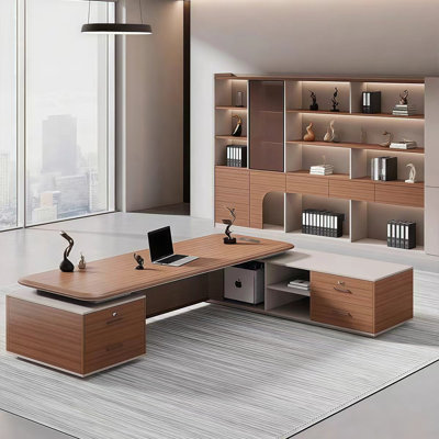 78.74"New Chinese-style luxury brown L-shaped executive desk for office use