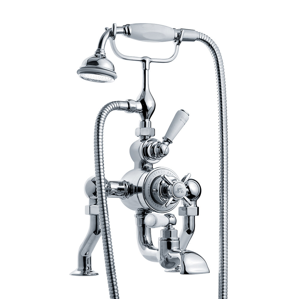 Lefroy Brooks Classic White Double Handle Deck Mounted Thermostatic Bath/Shower Mixer with Tub