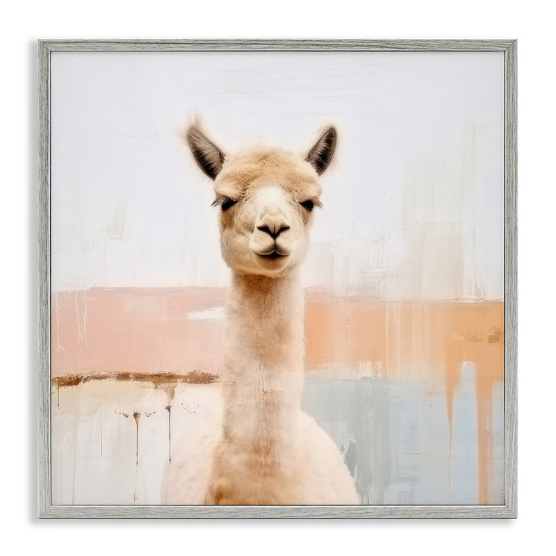 Az-092 - Reproduction d'un lama rustique encadré sur toile par Irena Orlov, Estampe numérique Farmhouse
