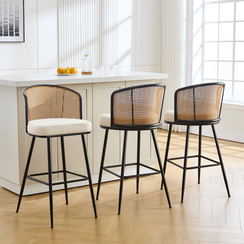 Tabouret de bar et de comptoir rembourré Cane, Blanc, Tabouret de bar (siège d'une hauteur de 29 po), 2