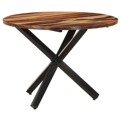 Aly Acacia Round Wood Top Dining Table with Steel Base