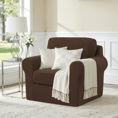 Non‑Slip Multiple Pieces Stretch Couch Covers,Soft Jacquard Washable Sofa Slipcovers, Universal Fit Furniture Protector for Daily Use with Pets & Kids (Armchair,Chocolate)