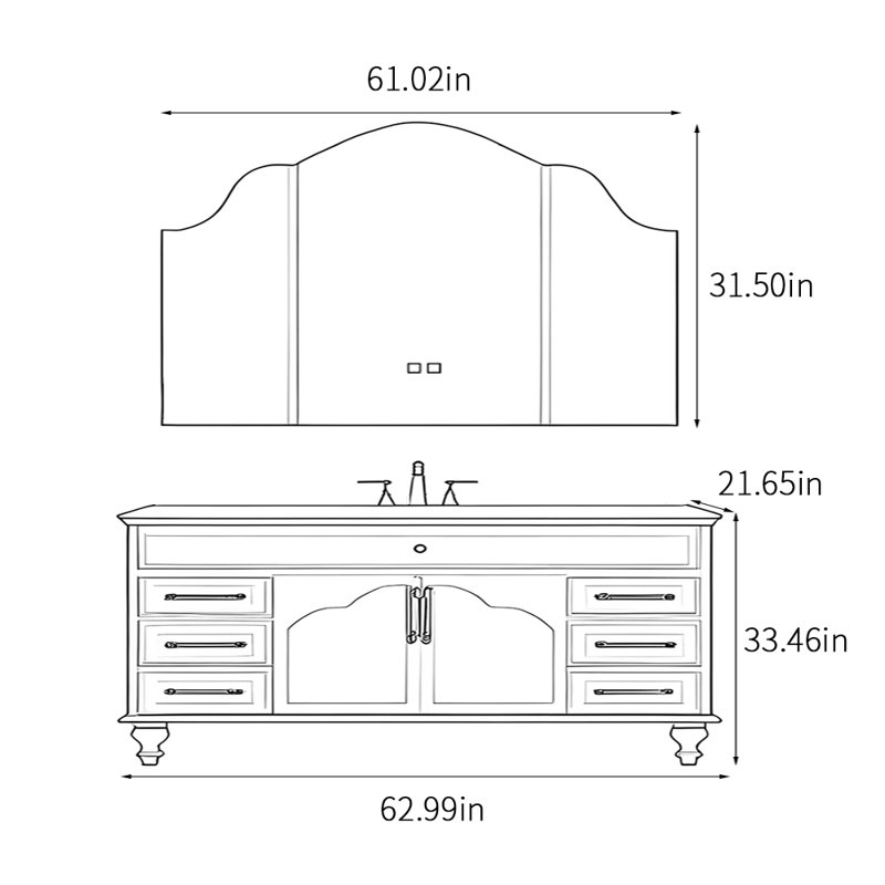 French style retro modern bathroom cabinet, Black, 63"