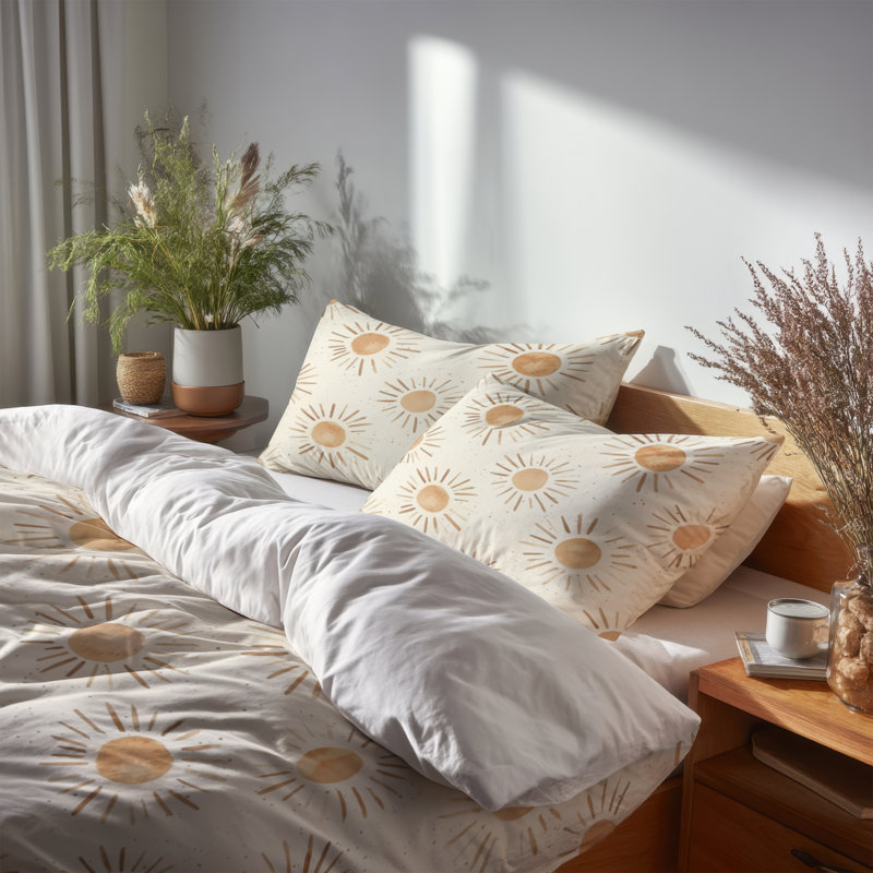 Ensemble de literie 3 pièces Starburst - Ensemble de housse de couette et de coussins Modern Boho Sun Glow
