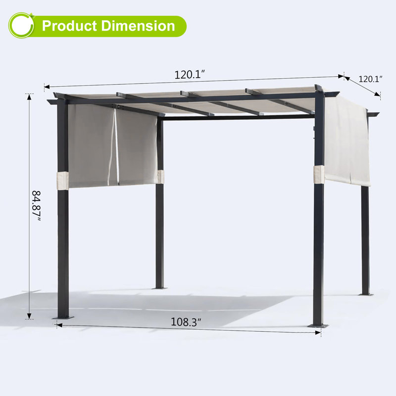 3m x 3m Metal Pergola, Grey