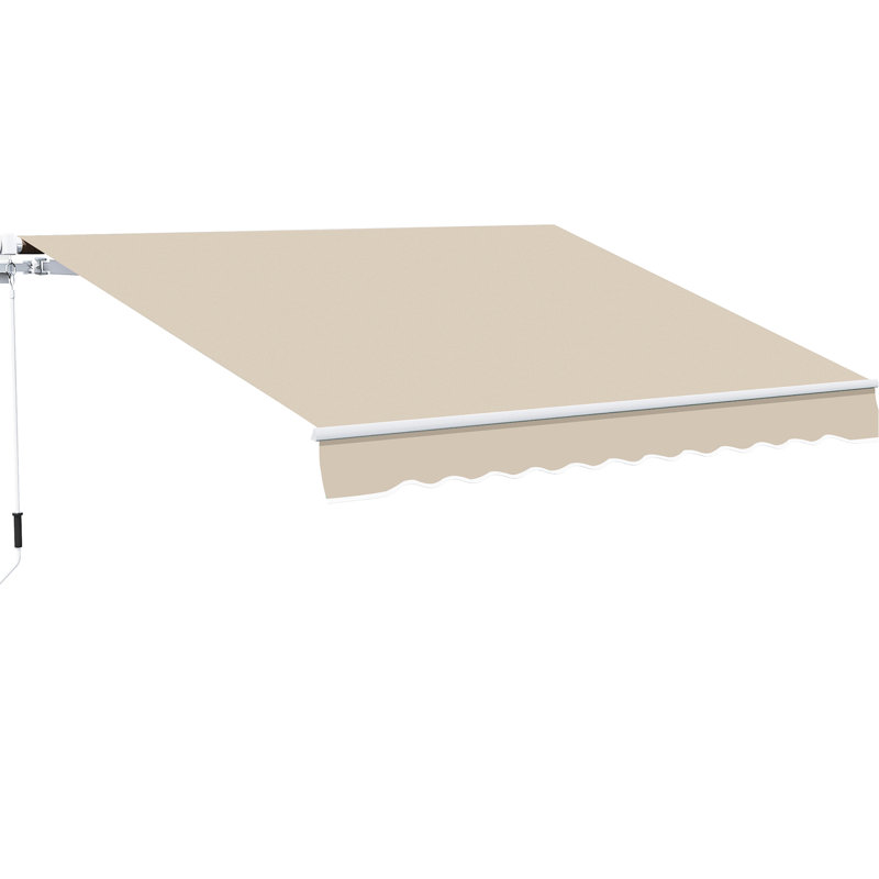 13' X 8' Beige Retractable Deck Awning. & Water-, Aluminum Frame, Manual Crank For Balcony, Yard Sun Protection Sunshade Frame. Adjuster. Multi-Surface Fixing. Heat Reducing Awning . Versatile