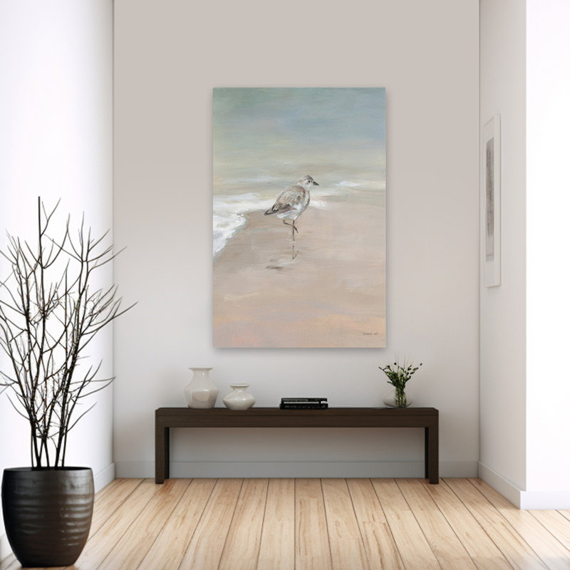 Shorebirds On The Sand II Coastal; Nautique, animal, bleu, gris, oiseau de plage, H 60 po x l 40 po