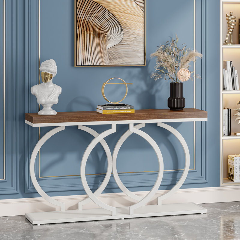 Coito 355.6cm Solid Wood Top Console Table, Walnut, White