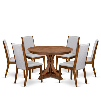 Dining Room Set Includes A Modern Table and Linen Fabric Dining Chairs with High Back, Antique Walnut by Red Barrel Studio