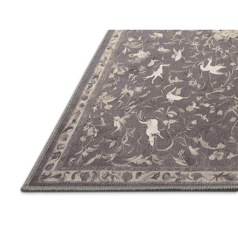 Machine Washable Gray Area Rug, Square 4'
