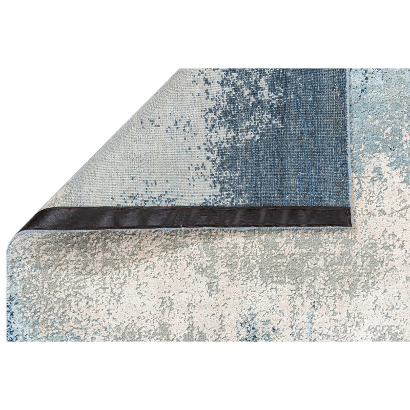 Tapis argenté et bleu noué à la main de haute qualité, Rectangulaire 8 pi x 10 pi