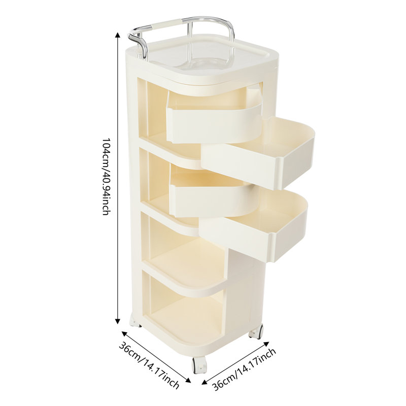 4 Tier Storage Cart 4 Drawers With Wheels-40.94In(H)*14.17In(W)*14.17In(D), Cream